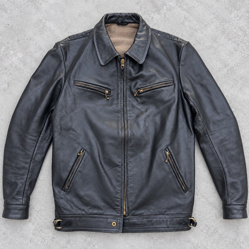 Engelbert Vanek 70s Black Leather Cafe Racer Moto Jacket Vintage Austria